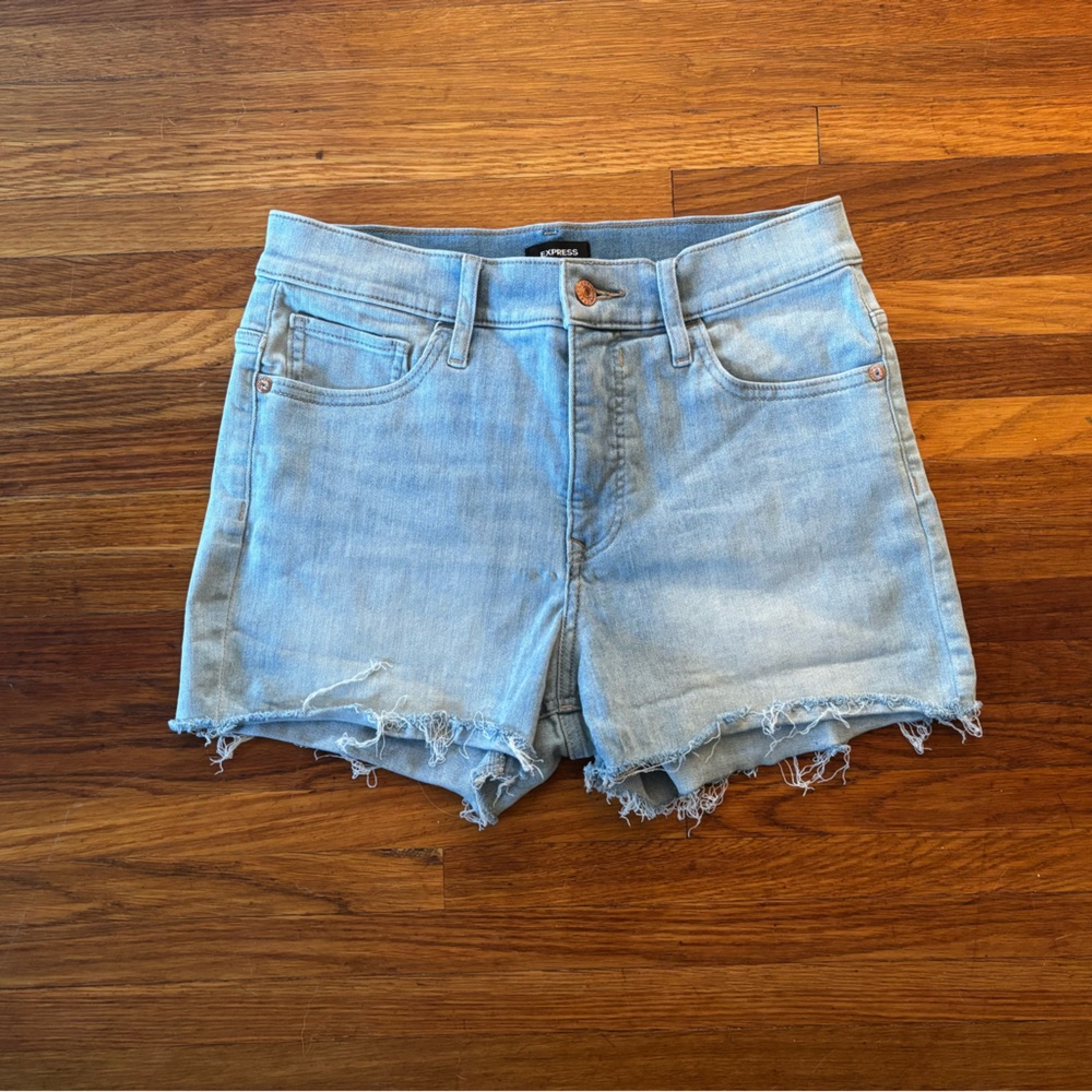 Express Light Blue Distressed Denim Shorts size 6